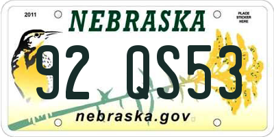 NE license plate 92QS53