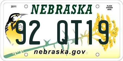 NE license plate 92QT19