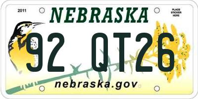 NE license plate 92QT26