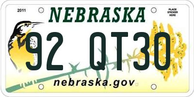 NE license plate 92QT30