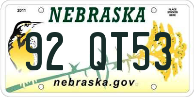 NE license plate 92QT53