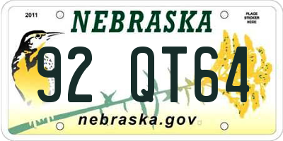 NE license plate 92QT64