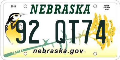 NE license plate 92QT74