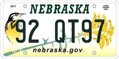 NE license plate 92QT97