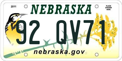 NE license plate 92QV71