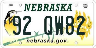 NE license plate 92QW82
