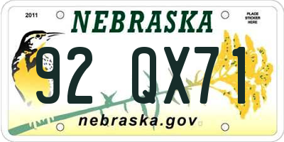 NE license plate 92QX71