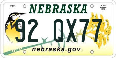 NE license plate 92QX77