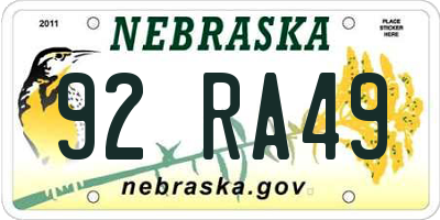NE license plate 92RA49