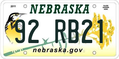 NE license plate 92RB21