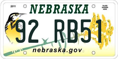 NE license plate 92RB51
