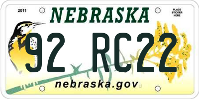 NE license plate 92RC22