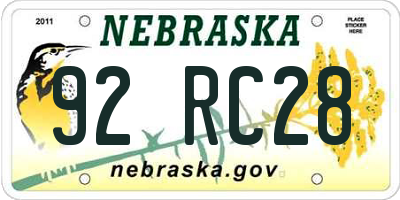 NE license plate 92RC28