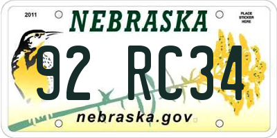 NE license plate 92RC34