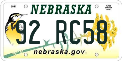 NE license plate 92RC58