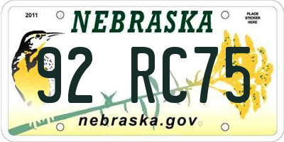 NE license plate 92RC75