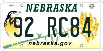 NE license plate 92RC84