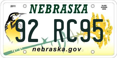 NE license plate 92RC95