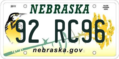 NE license plate 92RC96