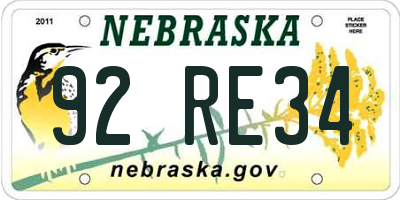 NE license plate 92RE34