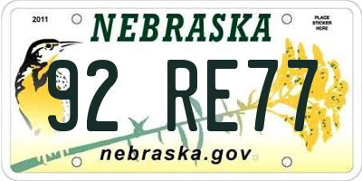 NE license plate 92RE77