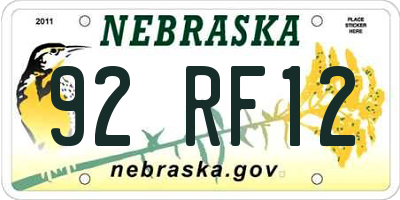 NE license plate 92RF12