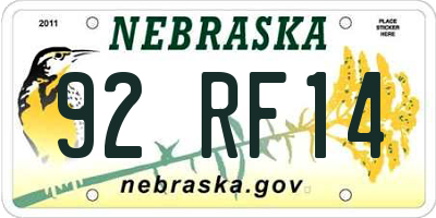 NE license plate 92RF14