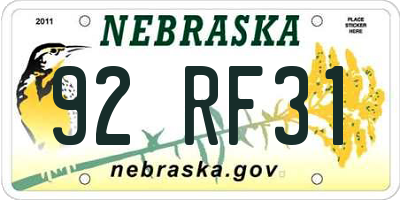 NE license plate 92RF31