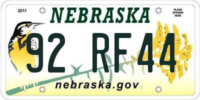 NE license plate 92RF44