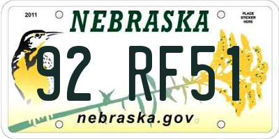 NE license plate 92RF51