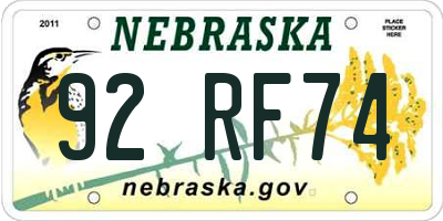 NE license plate 92RF74