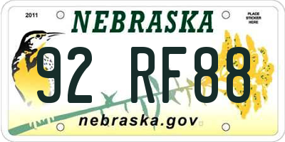 NE license plate 92RF88