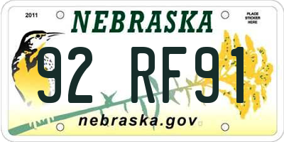 NE license plate 92RF91