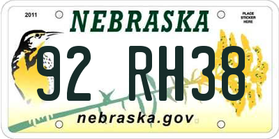 NE license plate 92RH38