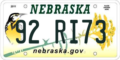 NE license plate 92RI73