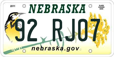 NE license plate 92RJ07