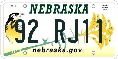 NE license plate 92RJ11