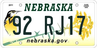 NE license plate 92RJ17