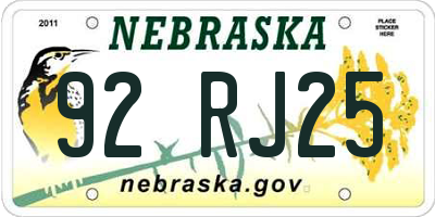 NE license plate 92RJ25