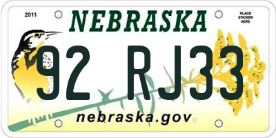 NE license plate 92RJ33