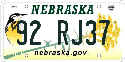 NE license plate 92RJ37