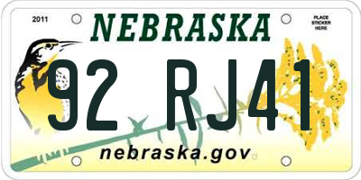 NE license plate 92RJ41