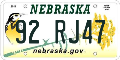 NE license plate 92RJ47