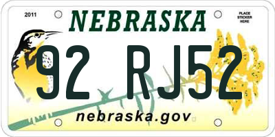 NE license plate 92RJ52