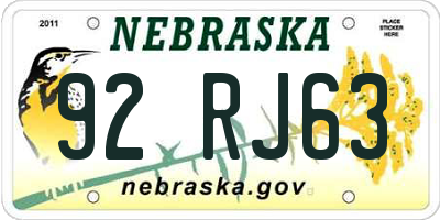 NE license plate 92RJ63