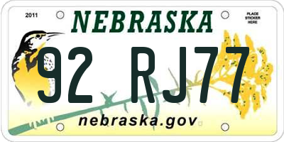 NE license plate 92RJ77