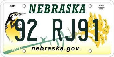 NE license plate 92RJ91