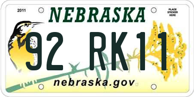 NE license plate 92RK11