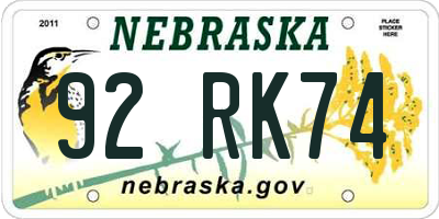 NE license plate 92RK74