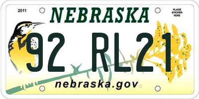 NE license plate 92RL21